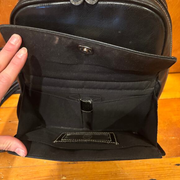 Vintage Crazy Horse by Liz Claiborne Black Leather Backpack - Picture 4 of 5